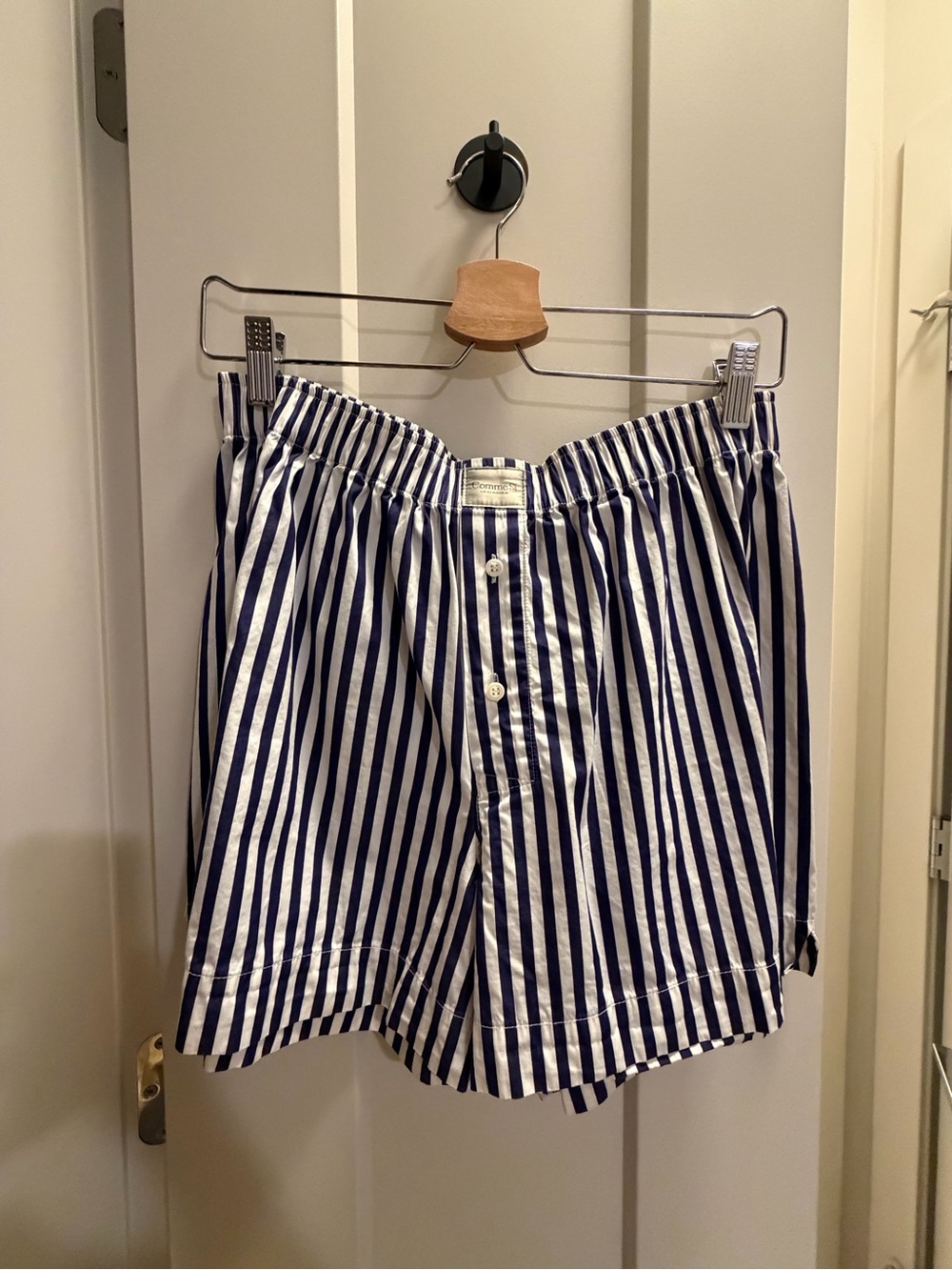 Women's Navy and White Striped Casual Shorts